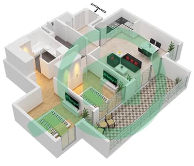 المخططات الطابقية لتصميم الوحدة 9,8 FLOOR 1-14,16-23 شقة 2 غرفة نوم - برج كريك جيت 2