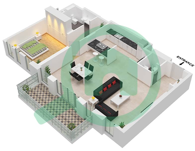 Apartment Building 4 - 1 Bedroom Apartment Type/unit 1-4 / 10 Floor plan interactive3D