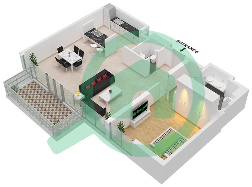 4号公寓楼 - 1 卧室公寓类型／单位2-3 / 05戶型图 Floor 3-7 interactive3D