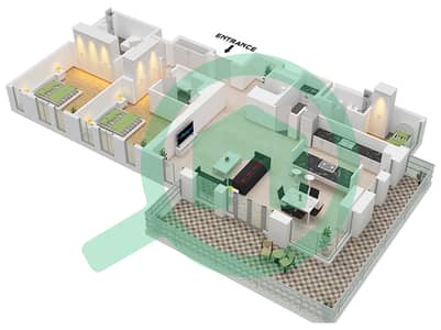 المخططات الطابقية لتصميم النموذج / الوحدة 3-3 / 05 شقة 2 غرفة نوم - بناية الشقق 4