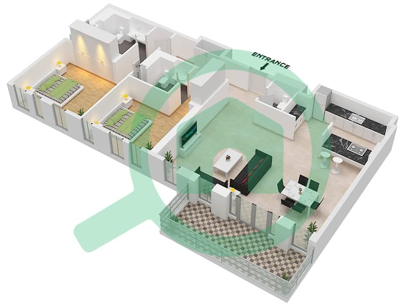 Apartment Building 4 - 2 Bedroom Apartment Type/unit 4-3 / 03 Floor plan Floor 1 interactive3D