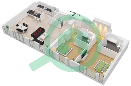 المخططات الطابقية لتصميم النموذج / الوحدة 4-2 / 09 شقة 2 غرفة نوم - بناية الشقق 4