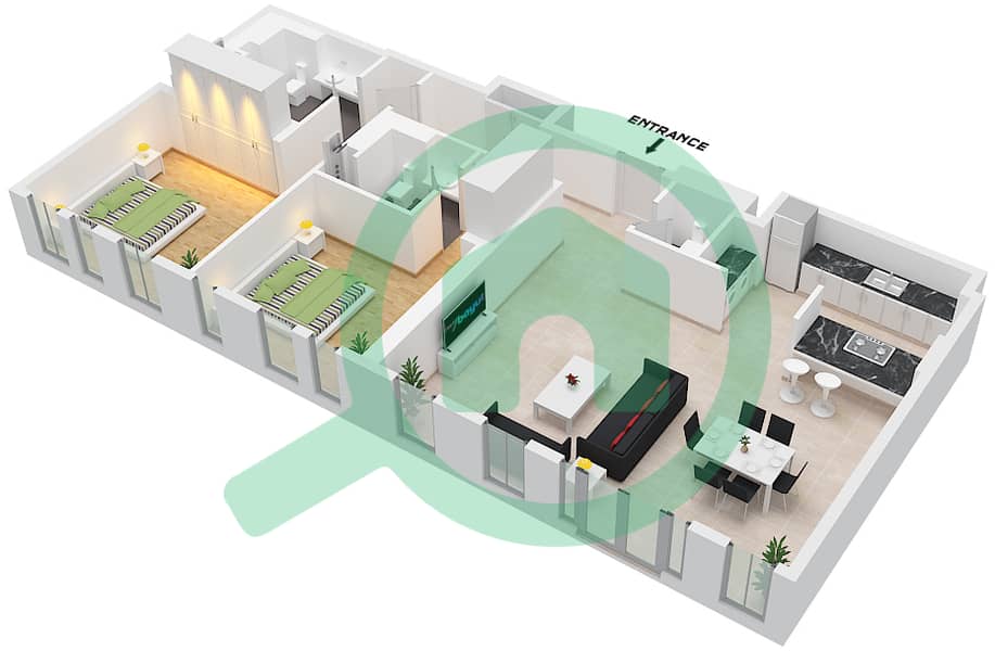 4号公寓楼 - 2 卧室公寓类型／单位4-3A  / 03戶型图 Floor 2 interactive3D
