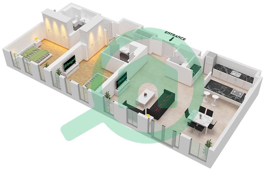Здание Апартаментов 4 - Апартамент 2 Cпальни планировка Тип/мера 4-4A / 04 Floor 2 interactive3D