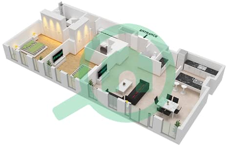 المخططات الطابقية لتصميم النموذج / الوحدة 4-7 / 07 شقة 2 غرفة نوم - بناية الشقق 4