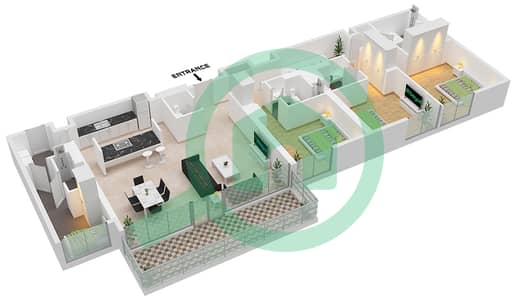 المخططات الطابقية لتصميم النموذج / الوحدة 3-1 / 07 شقة 3 غرف نوم - بناية الشقق 4