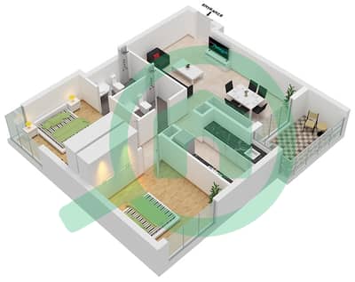 المخططات الطابقية لتصميم النموذج 1 شقة 2 غرفة نوم - ليفانتو من Oro24