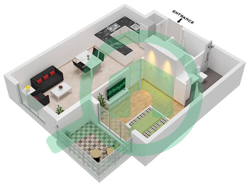 المخططات الطابقية لتصميم النموذج 2 شقة 1 غرفة نوم - ليفانتو من Oro24 interactive3D