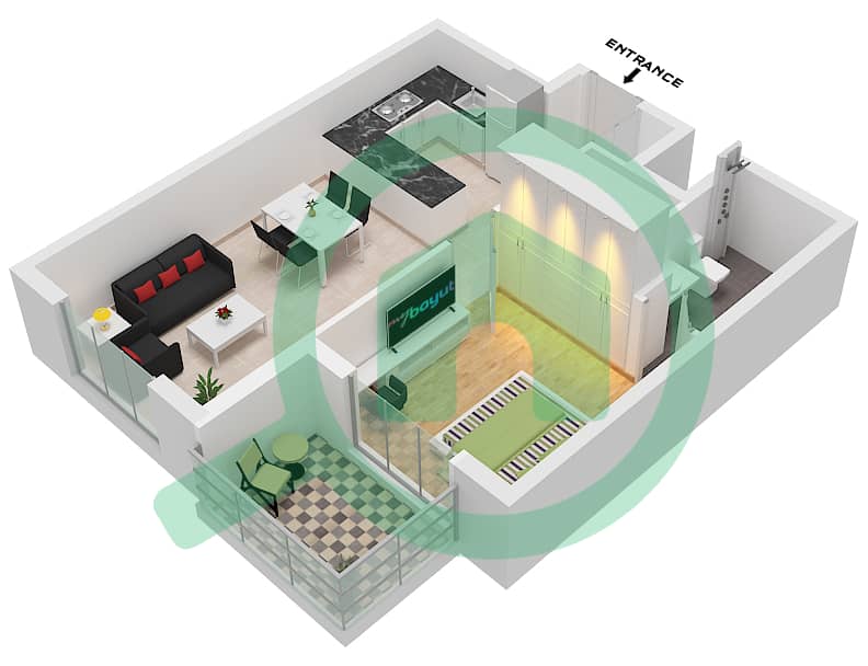 Леванто от Оро24 - Апартамент 1 Спальня планировка Тип 02 interactive3D