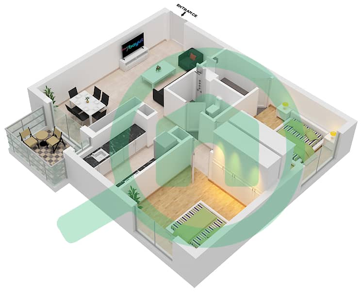 المخططات الطابقية لتصميم النموذج 3 شقة 2 غرفة نوم - ليفانتو من Oro24 interactive3D
