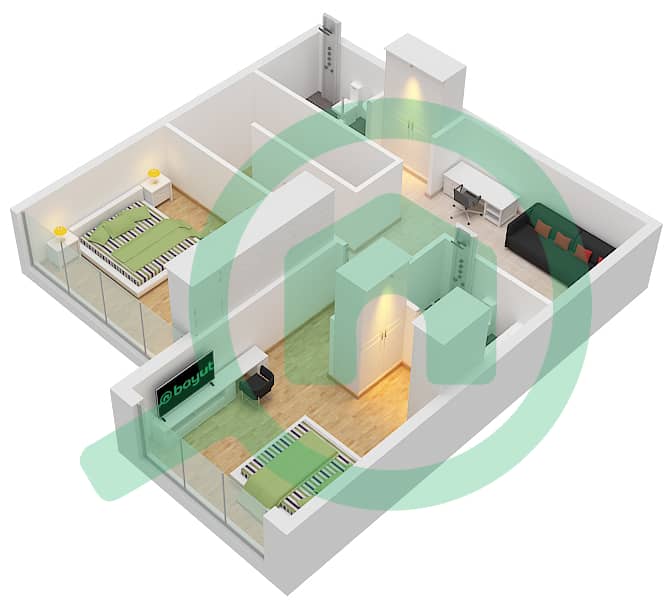المخططات الطابقية لتصميم النموذج 1 ( DUPLEX ) شقة 2 غرفة نوم - ليفانتو من Oro24 Upper Floor interactive3D