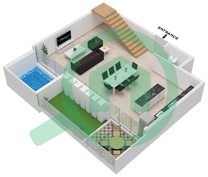 المخططات الطابقية لتصميم النموذج 1 ( DUPLEX ) شقة 3 غرف نوم - ليفانتو من Oro24 Lower Floor interactive3D