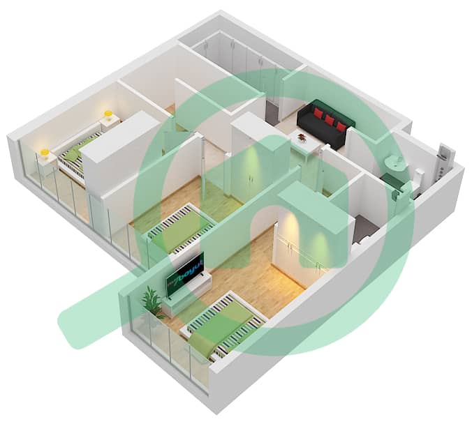 Oro24莱万托住宅楼 - 3 卧室公寓类型1 ( DUPLEX )戶型图 Upper Floor interactive3D