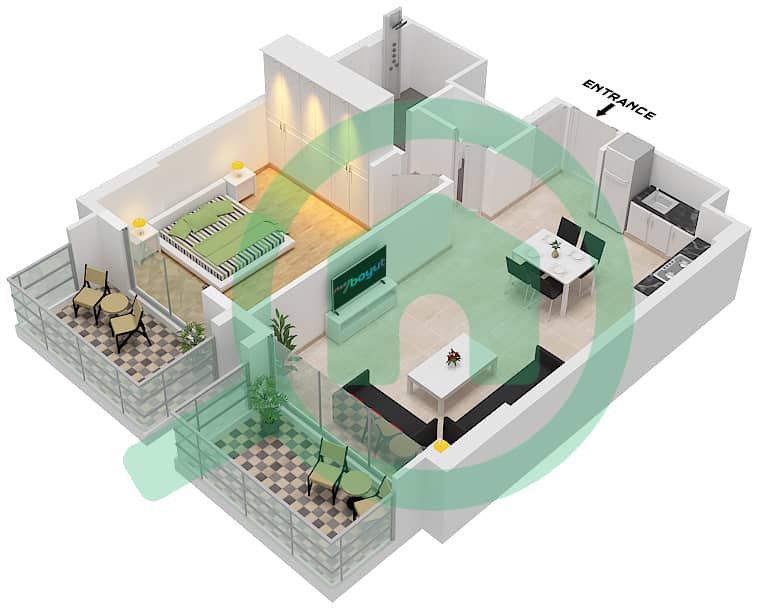المخططات الطابقية لتصميم النموذج / الوحدة A,1 / UNIT 6M, 7 شقة 1 غرفة نوم - سنترال بارك ثايم interactive3D