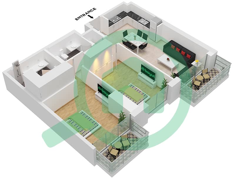 Бич Айл Тауэр 2 - Апартамент 2 Cпальни планировка Тип/мера 7 / UNIT 07-FLOOR 2,4,5,7 Floor 2,-5,7,9-10,12,14-15,17 interactive3D