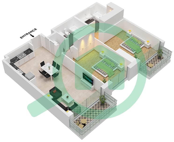 المخططات الطابقية لتصميم النموذج / الوحدة 6 / UNIT 6-FLOOR 2,4-5,7 شقة 2 غرفة نوم - بيتش آيل برج 2 Floor 2,4-5,7,9-10,12,14-15,17 interactive3D