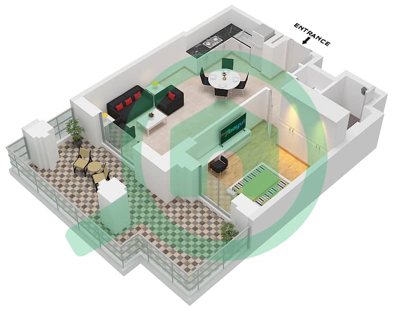 Жадеел - Апартамент 1 Спальня планировка Тип/мера A2 / GO4 Ground Floor interactive3D