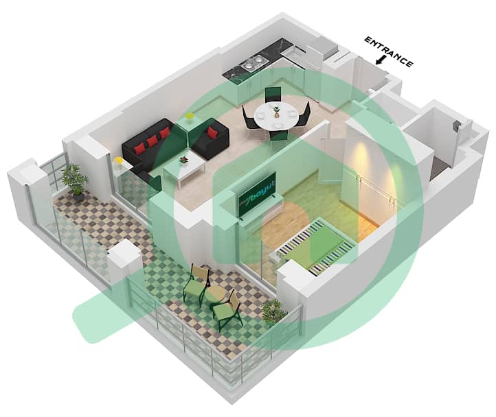 المخططات الطابقية لتصميم النموذج / الوحدة A1 / G05 شقة 1 غرفة نوم - جديل Ground Floor interactive3D