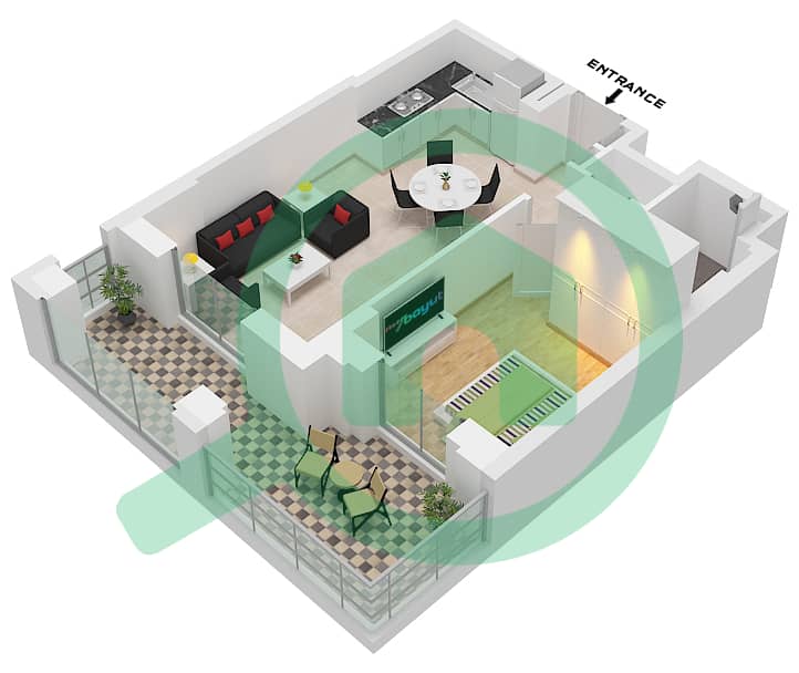 Jadeel - 1 Bedroom Apartment Type/unit A1 / G05 Floor plan Ground Floor interactive3D