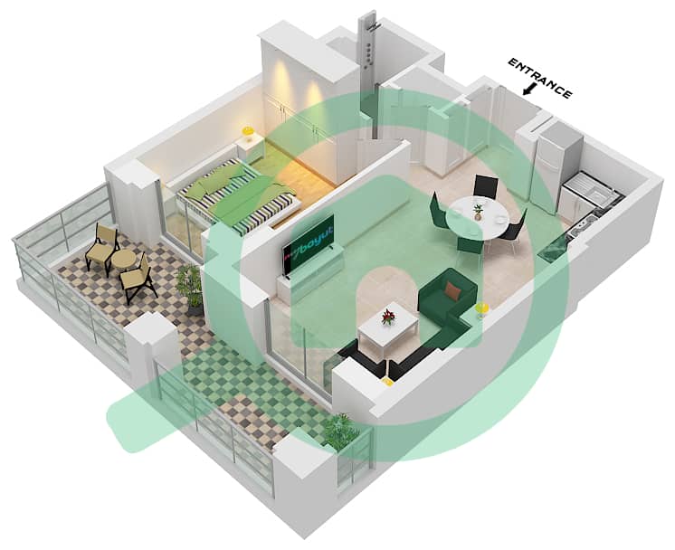 Jadeel - 1 Bedroom Apartment Type/unit A1 / G06 Floor plan Ground Floor interactive3D