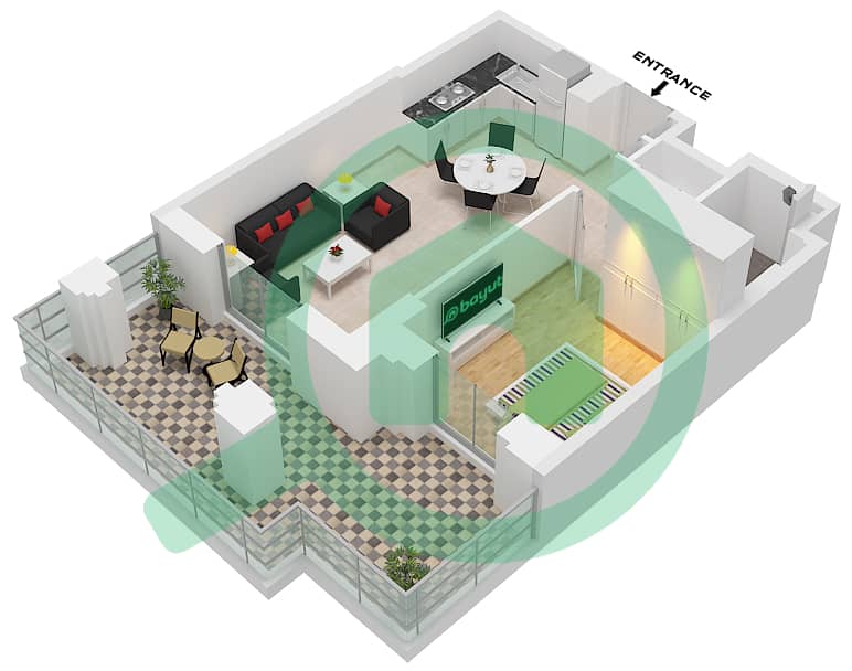 المخططات الطابقية لتصميم النموذج / الوحدة A1 / G07 شقة 1 غرفة نوم - جديل Ground Floor interactive3D