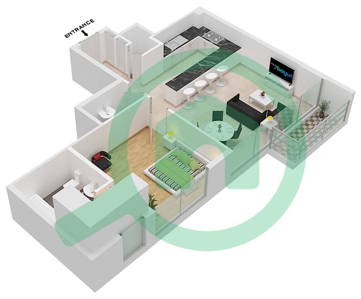 Резиденции 16 - Апартамент 1 Спальня планировка Единица измерения 5 Floor 1-8 interactive3D