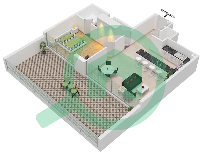 公寓16号 - 1 卧室公寓单位2戶型图 Ground Floor interactive3D