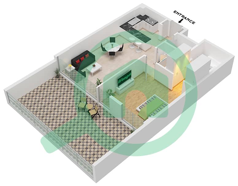 公寓16号 - 1 卧室公寓单位1,5-7戶型图 Ground Floor interactive3D