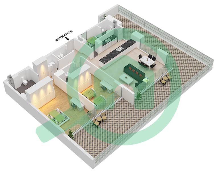 Резиденции 16 - Апартамент 2 Cпальни планировка Единица измерения 2 Ground Floor interactive3D