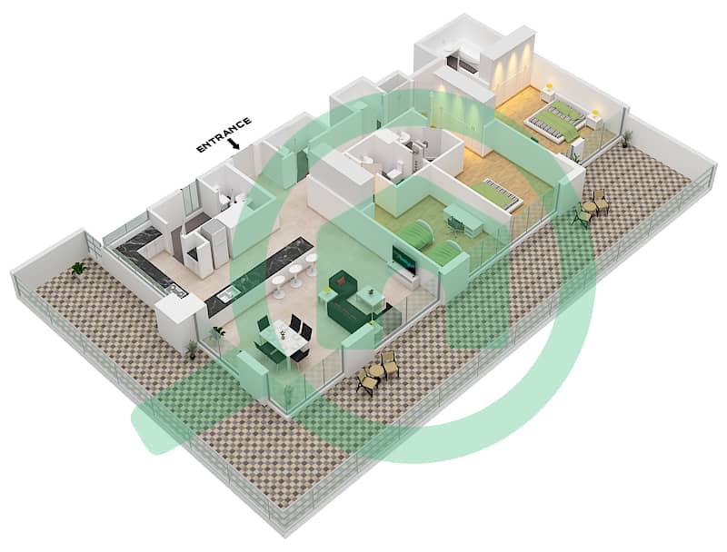 Residences 16 - 3 Bedroom Apartment Unit 3 Floor plan Ground Floor interactive3D