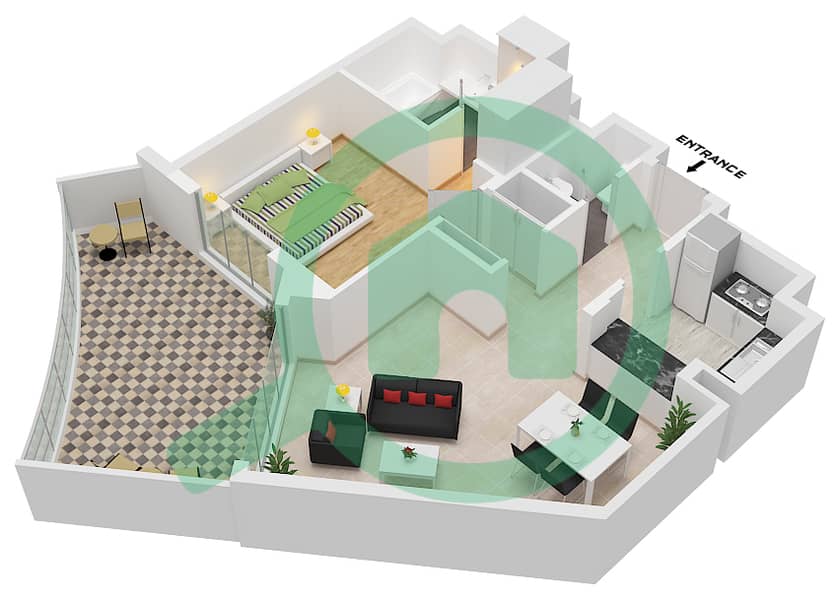 Аджуан Тауэрс - Апартамент 1 Спальня планировка Единица измерения 27C FLOOR GROUND Unit 27C Floor Ground interactive3D