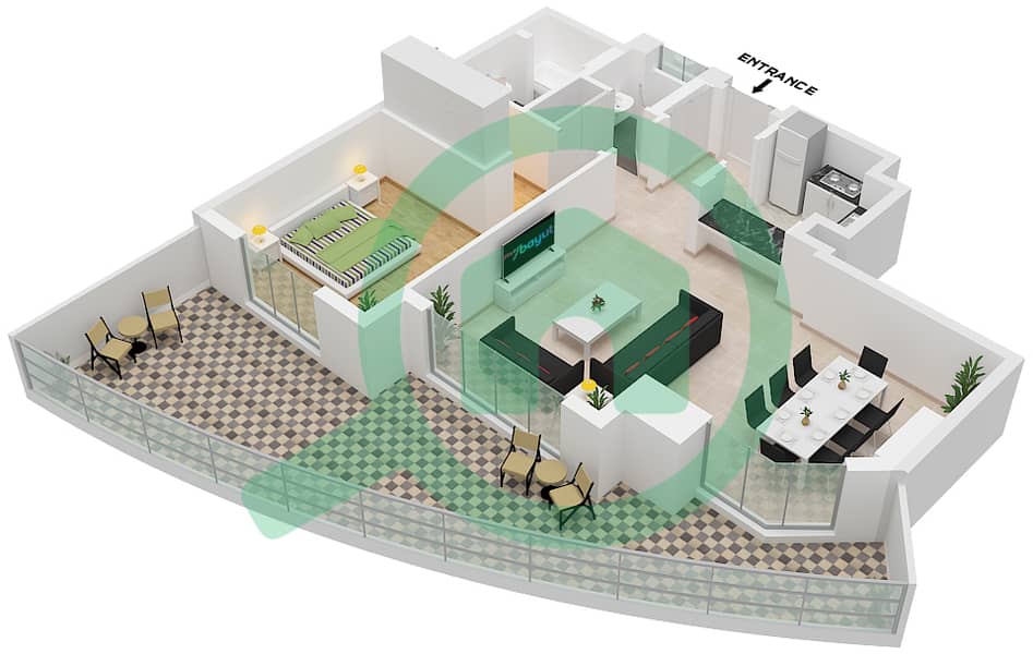 Аджуан Тауэрс - Апартамент 1 Спальня планировка Единица измерения 29C FLOOR GROUND Unit 29C Floor Ground interactive3D