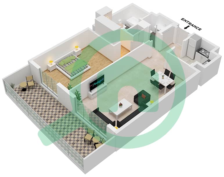 المخططات الطابقية لتصميم الوحدة 23C FLOOR GROUND شقة 1 غرفة نوم - ابراج اجوان Unit 23C Floor Ground interactive3D
