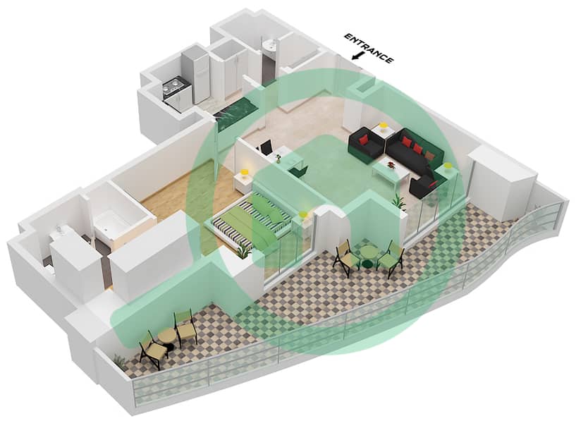 阿吉瓦塔大厦 - 1 卧室公寓单位18C FLOOR 2戶型图 Unit 18C Floor 2 interactive3D