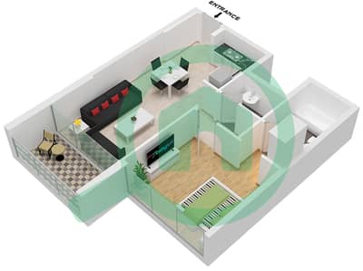 المخططات الطابقية لتصميم النموذج B شقة 1 غرفة نوم - بريف ريزيدنس