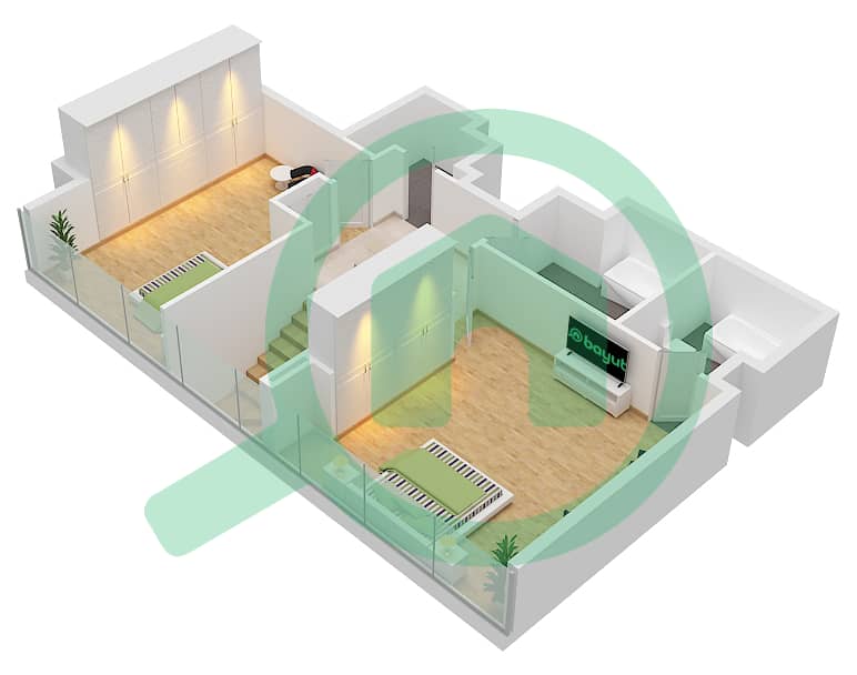 المخططات الطابقية لتصميم الوحدة 8 ( DUPLEX ) شقة 2 غرفة نوم - مساكن النسيم A First Floor interactive3D