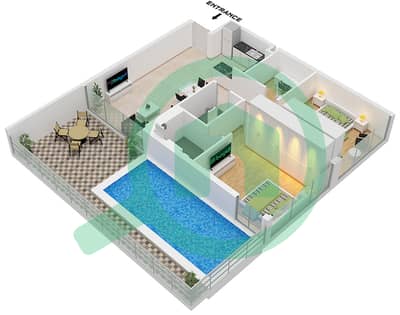 المخططات الطابقية لتصميم النموذج E شقة 2 غرفة نوم - جمز من الدانوب