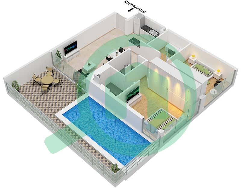 المخططات الطابقية لتصميم النموذج E شقة 2 غرفة نوم - جمز من الدانوب Type E Floor 12 interactive3D