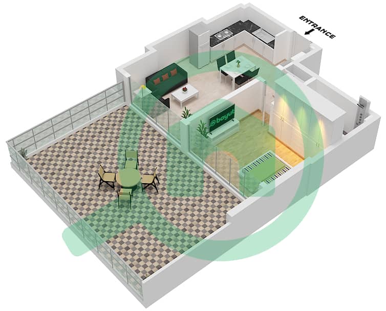 阿齐兹里维埃拉23号楼 - 1 卧室公寓类型1A/FLOOR 1戶型图 Floor 1 interactive3D