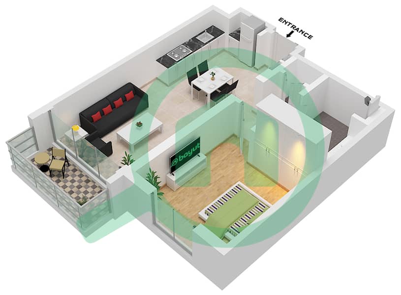 永旺大厦1号楼 - 1 卧室公寓单位2-6 FLOOR 1-19戶型图 Unit 2 Floor 1 
Unit 3 Floor 1
Unit 4 Floor 1-19
Unit 5  Floor 2-19
Unit 6  Floor 2-15 interactive3D
