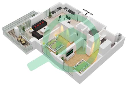 المخططات الطابقية لتصميم الوحدة 1 FLOOR 1 شقة 2 غرفة نوم - برج ايون 1