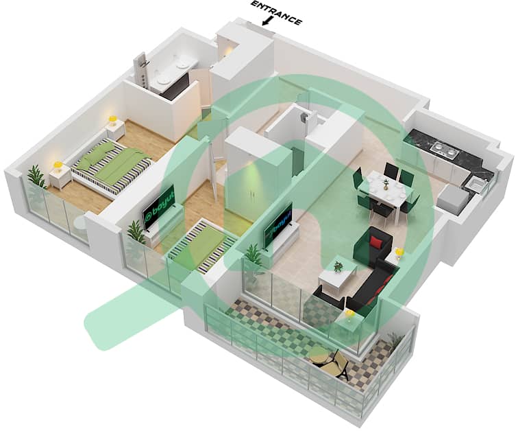 Крик Вотерс - Апартамент 2 Cпальни планировка Единица измерения 8 FLOOR 8-22 Floor 8-22 interactive3D