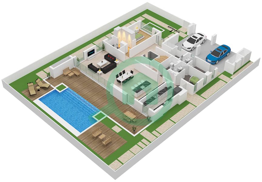 Дистрикт Ван Вест - Вилла 5 Cпальни планировка Тип C1 Ground Floor interactive3D