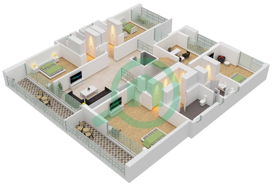 District One West - 5 Bedroom Commercial Villa Type C1 Floor plan First Floor interactive3D