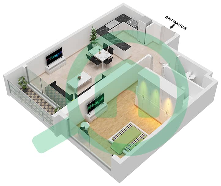 المخططات الطابقية لتصميم الوحدة 7 FLOOR 19 شقة 1 غرفة نوم - برج النجوم Floor 19 interactive3D