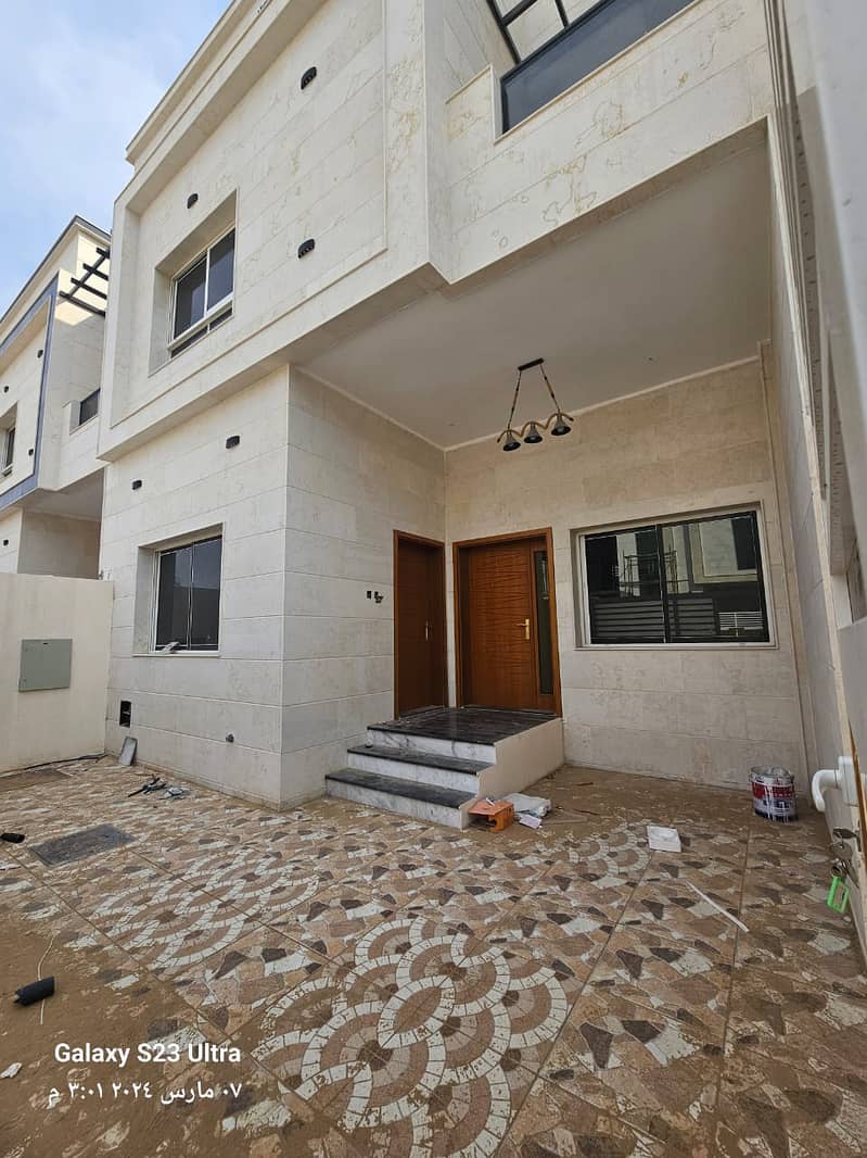 Two-storey villa for rent in Ajman, Al-Zahia area, 4 master bedrooms, council, lounge and maid's room, 75 thousand dirhams are required