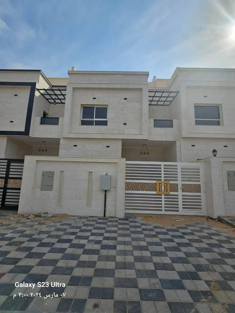 Two-storey villa for rent in Ajman, Al Zahia area 4 master bedrooms, a sitting room and a living room And a maid's room 75 thousand dirhams are required
