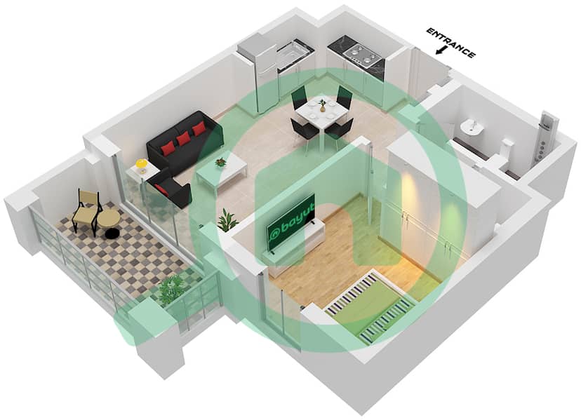 المخططات الطابقية لتصميم الوحدة 10-FLOOR 2-4 شقة 1 غرفة نوم - سيرف 1 Floor 2-4 interactive3D