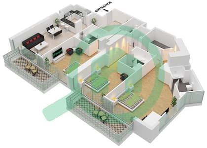 المخططات الطابقية لتصميم الوحدة 03 شقة 3 غرف نوم - برج نوبلز