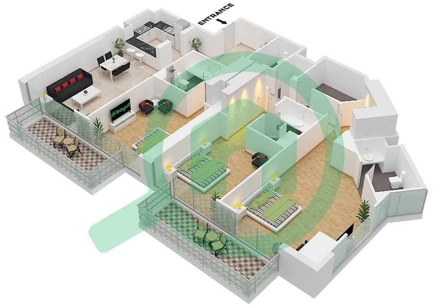 Nobles Tower - 3 Bedroom Apartment Unit 03 Floor plan Floor 42-45 interactive3D